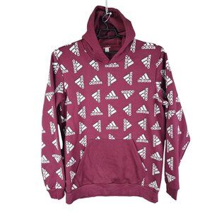 Mens Burgundy Adidas Allover Print Hoodie Sweatshirt Long Sleeve Size XL